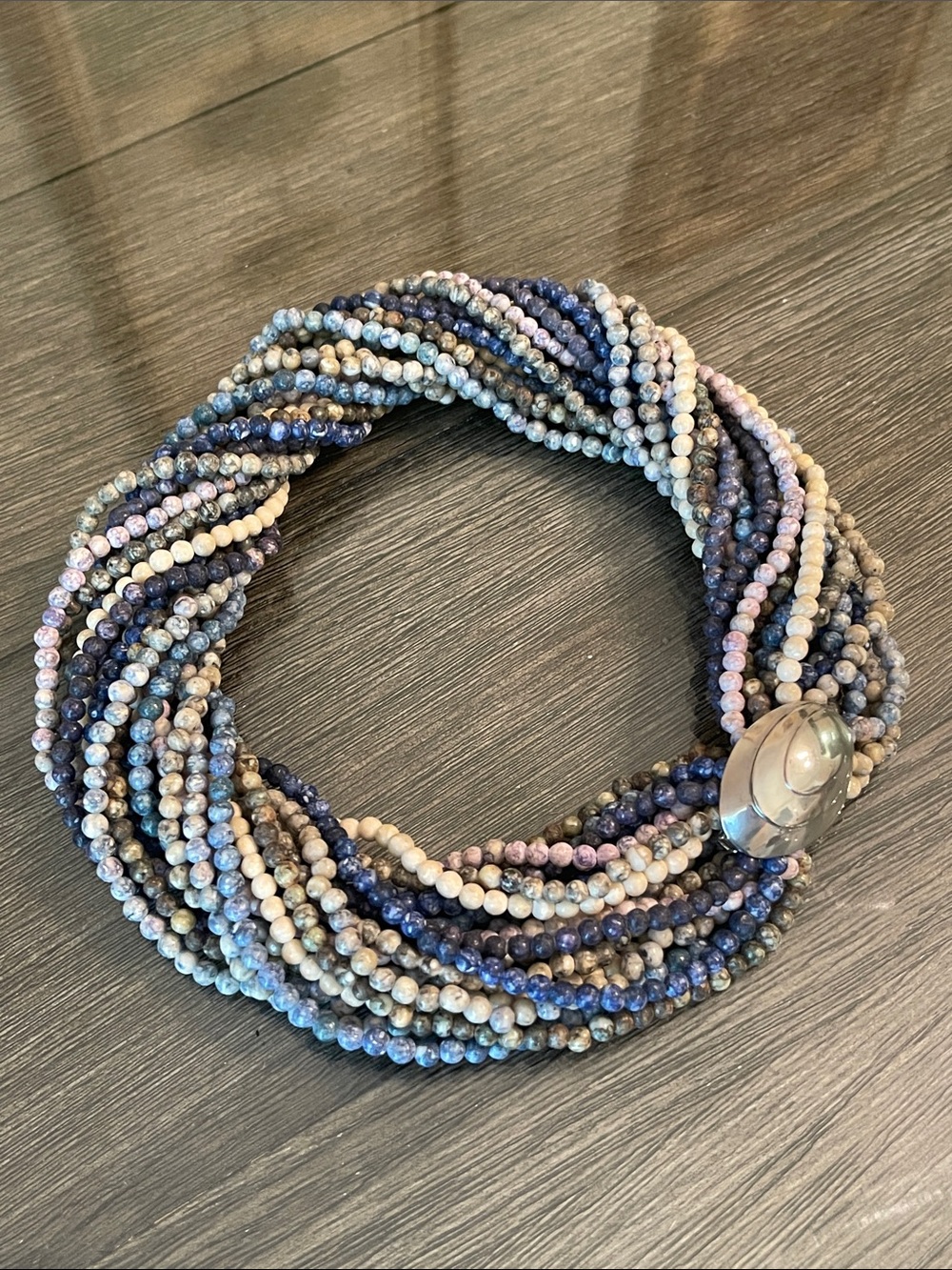 Vintage Twist a Bead Necklace Stone Beads with Clasp / Clip - 9 Strands
